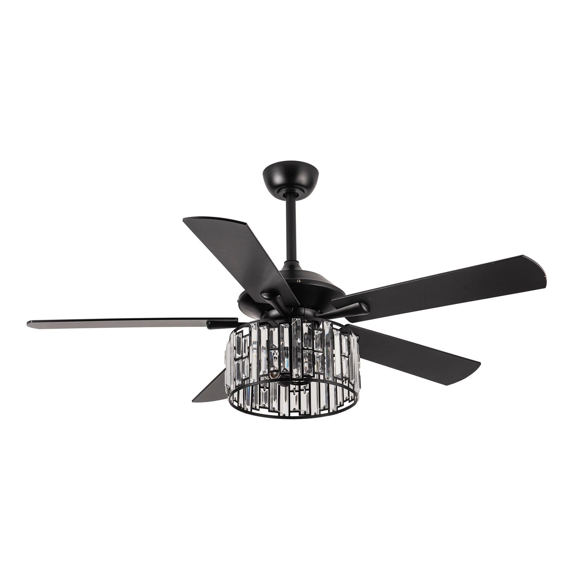 Ceiling Fan with Crystal Light Ceiling Fan with Remote Control 5 Reversible Blades 52 inch， Black