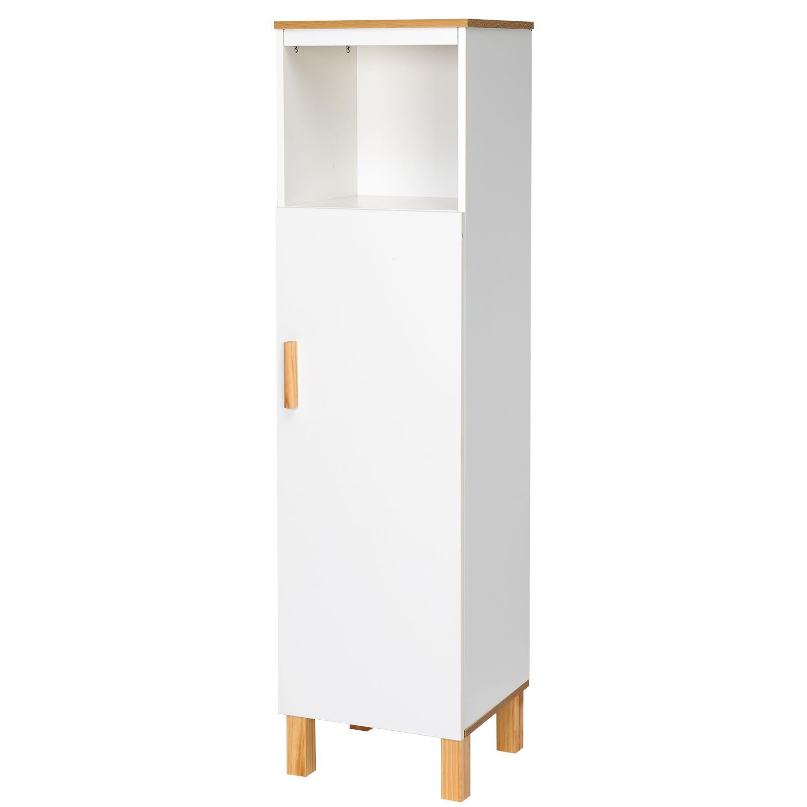 UBesGoo 1 Piece Free Standing Wooden Storage Cabinet Slim Bathroom Floor Cabinet Cupboard Organizer for Bedroom Living Room White