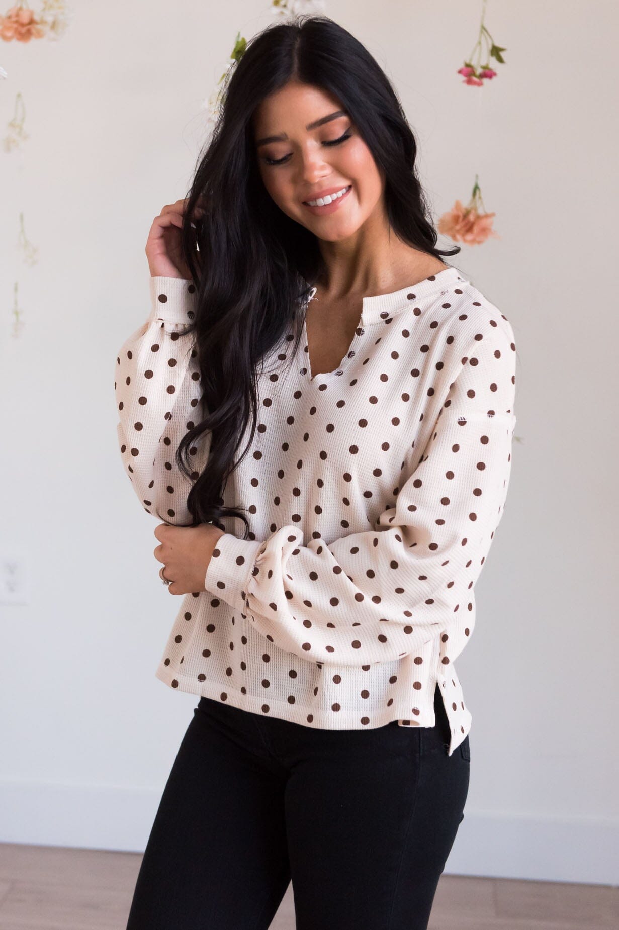 Date Day Modest Polka Dot Top