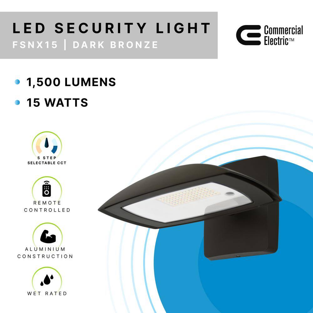 Commercial Electric 50W Equivalent Integrated LED WallFlood Light 1500 Lumens 5 CCT Selectable FSNX15-5CCT-BZ