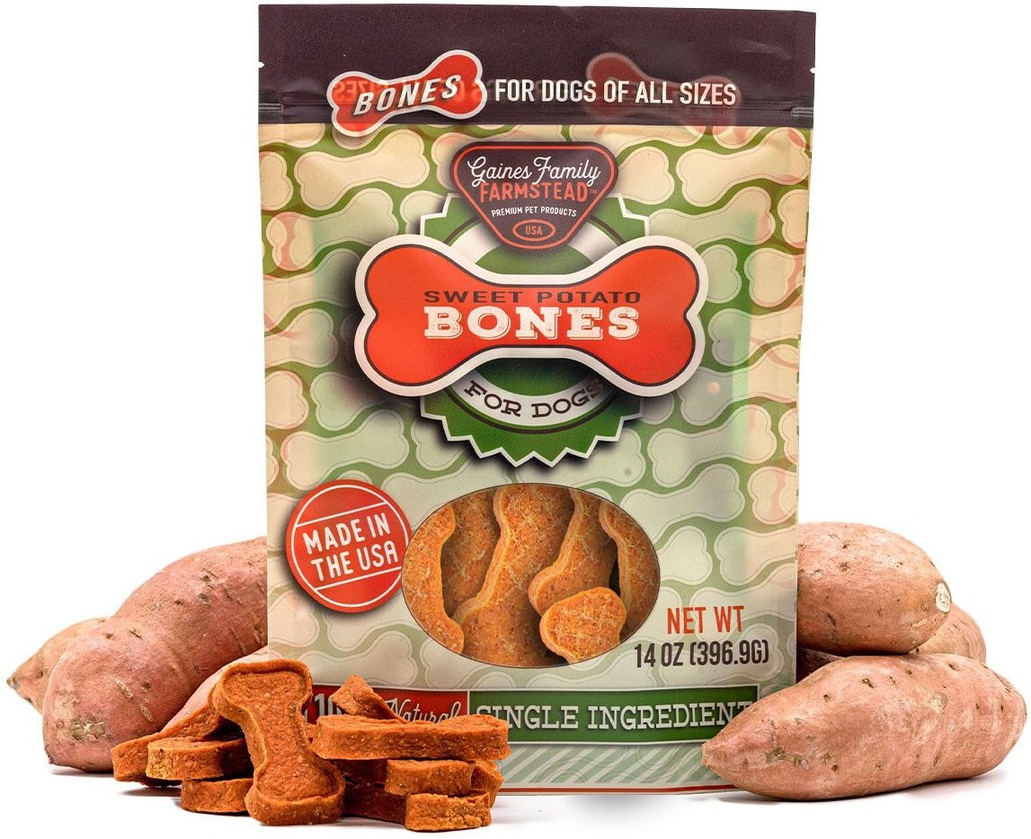 Gaines Family Farmstead Sweet Potato Bones Grain-Free Dog Treats， 14-oz bag