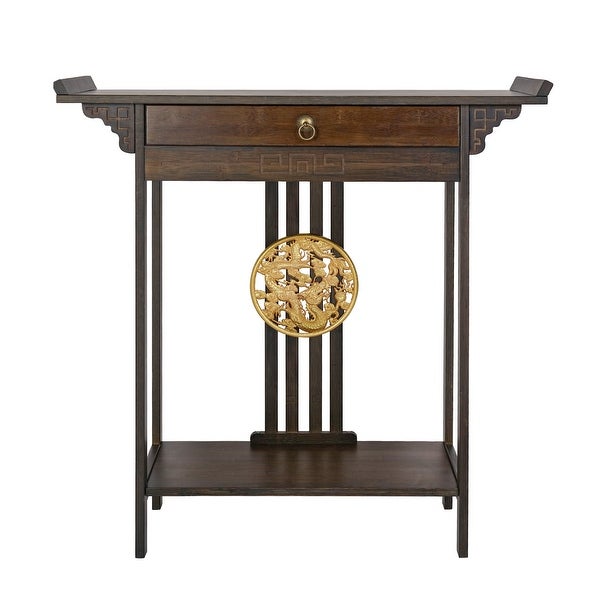 2 Tiers Bamboo Console Table Entryway Hallway with 1 Drawer