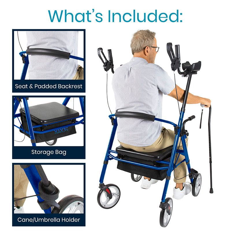 Vive Health Folding Lightweight Upright Walker-Series T - Height Adjustable Handrails, 400lbs Weight Capacity