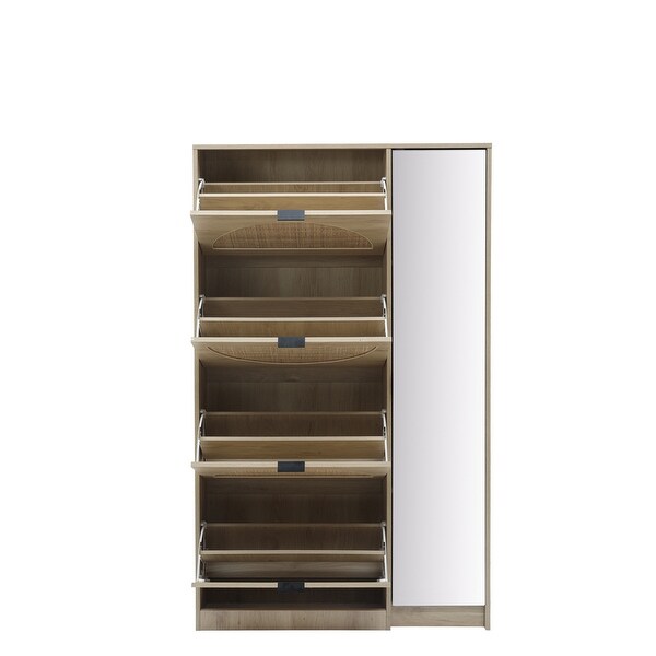 Shoe Cabinet Shoe Rack Storage Organizer with 4 Filp Drawers， Mirror and Storage Shelves - - 36967097