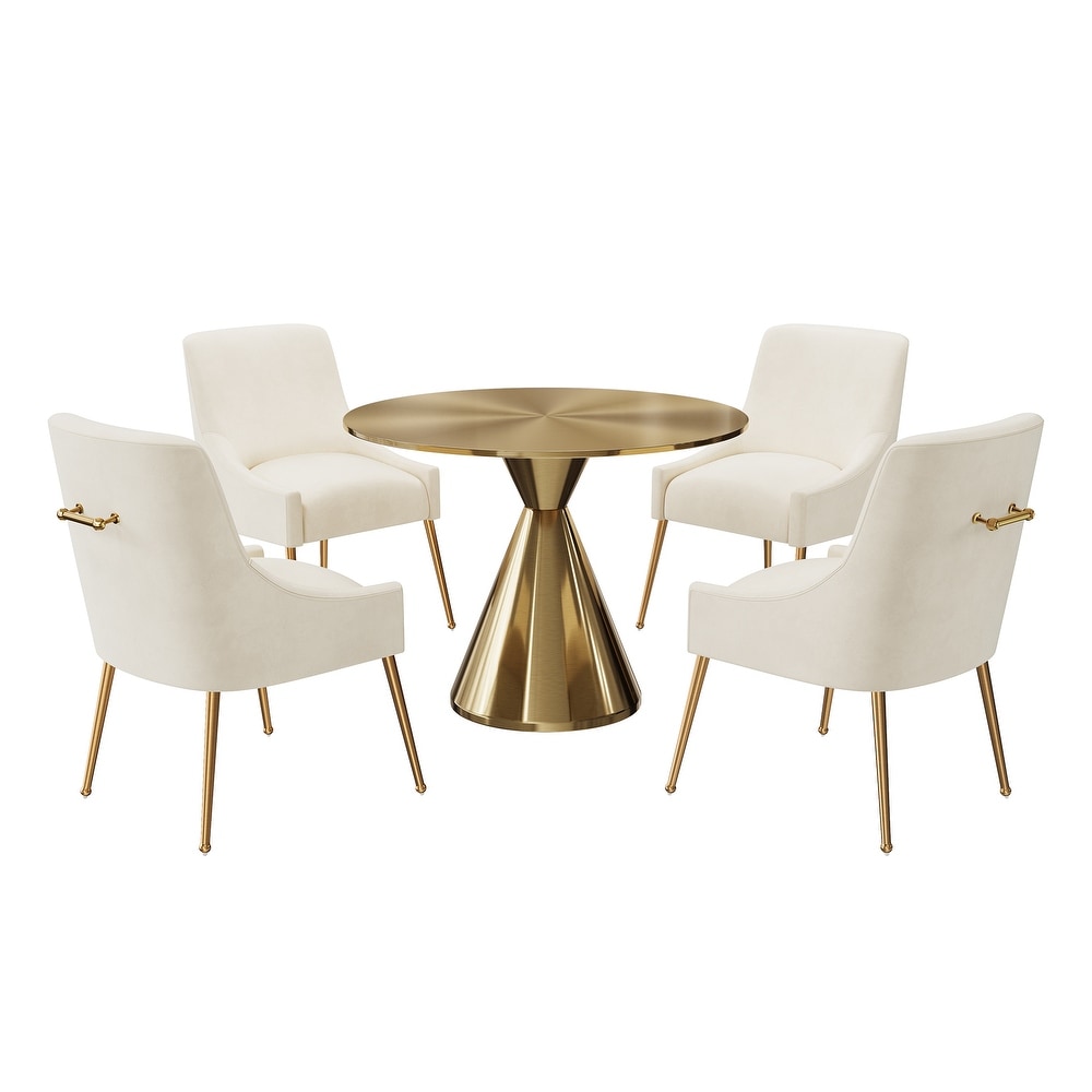 Clihome 5 Piece Modern Golden Table Velvet Chair Dining Set