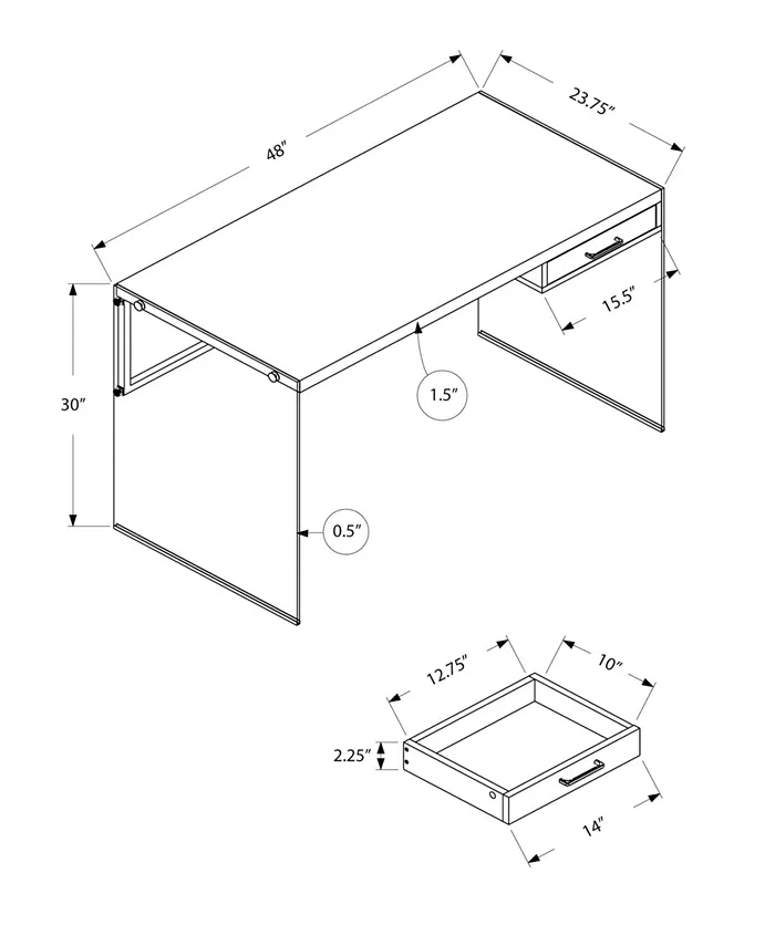 Monarch Specialties Computer Desk - 48 L Reclaimed Glass Panels