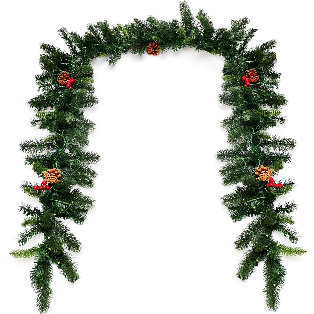 Gymax 9FT Pre lit Christmas Decoration Garland Indoor Outdoor w/ LED   Green   See Details