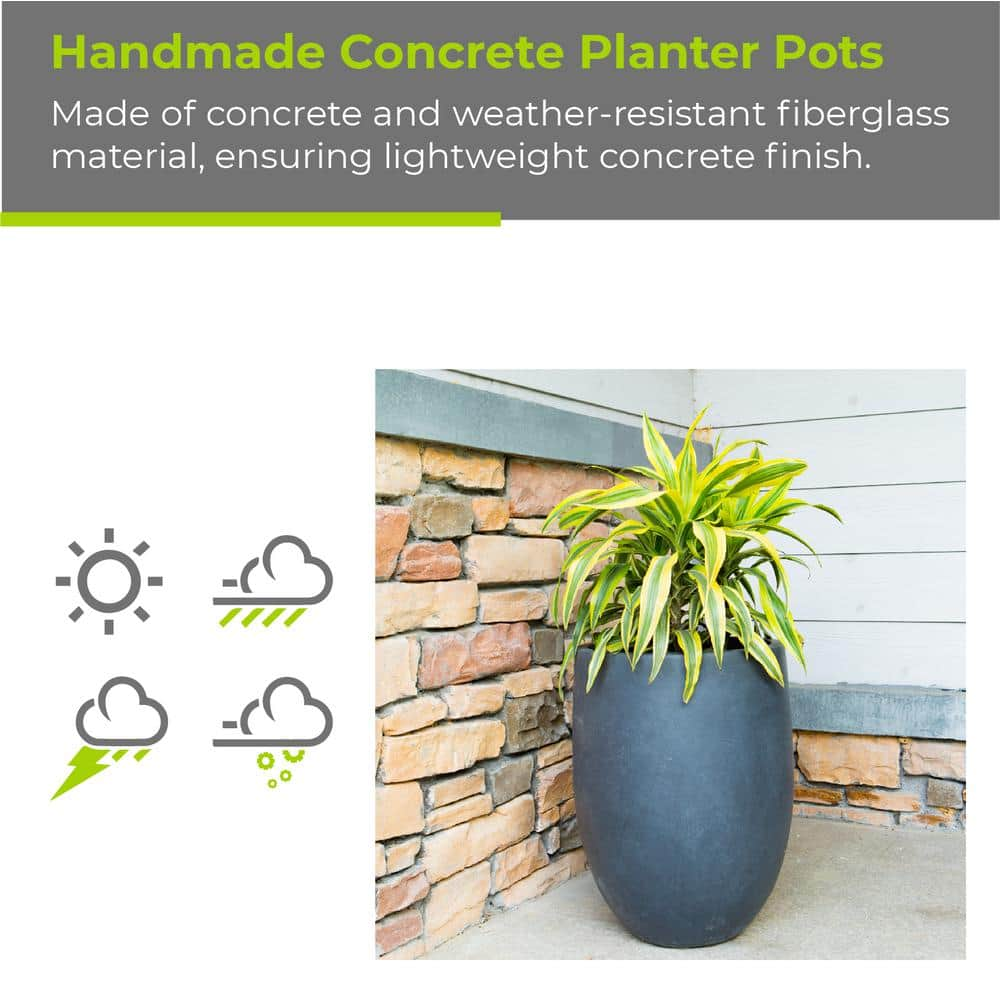 KANTE 21.7 in. Tall Charcoal Lightweight Concrete Round Outdoor Planter RC0066A-C60121