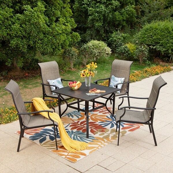 MAISON ARTS 7Piece / 5Piece Padded Textilene Chairs with Wave Arms and Metal Table Patio Dining Set