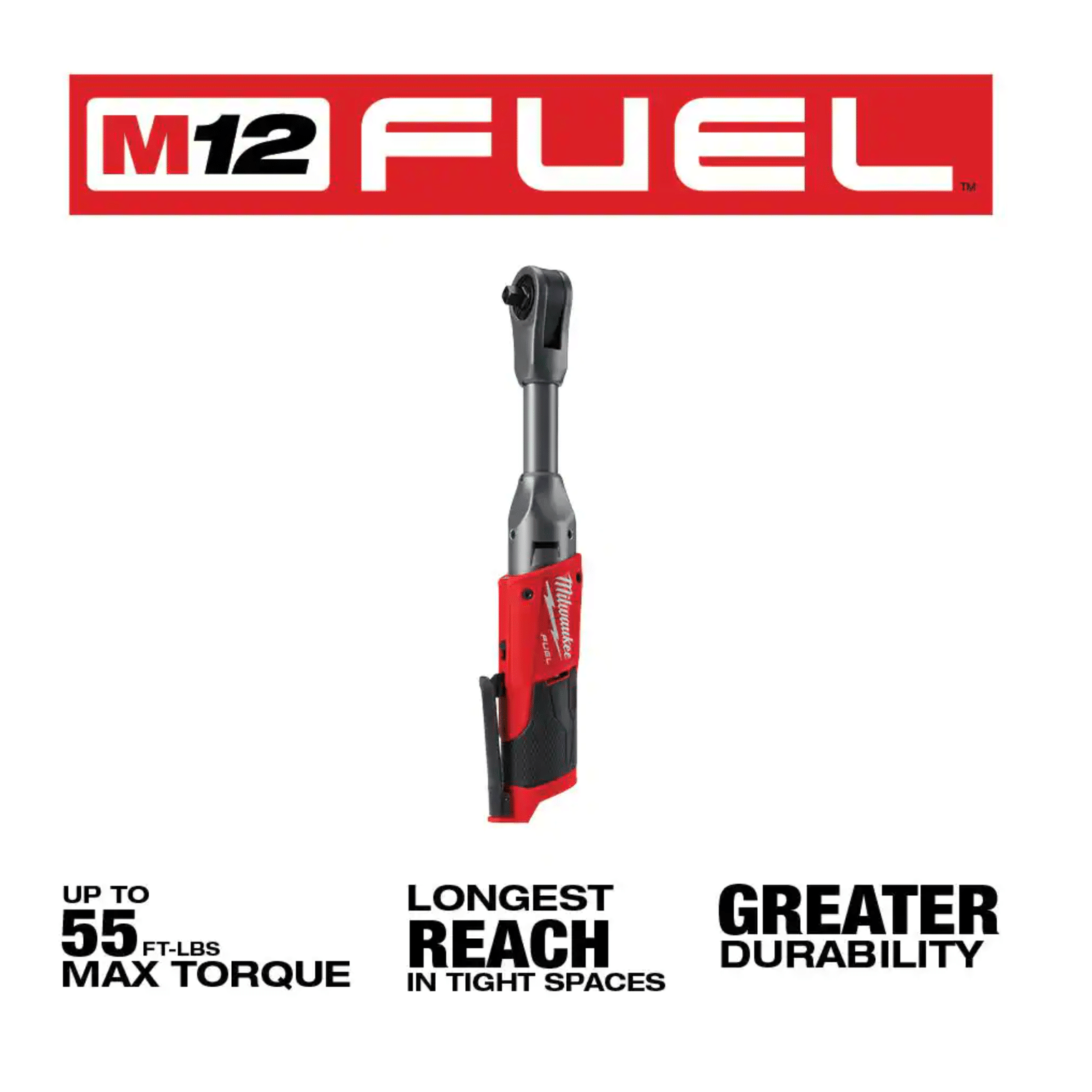 Milwaukee M12 FUEL 12-Volt 3/8 in. Lithium-Ion Brushless Cordless Extended Reach Ratchet， Tool-Only (2560-20)