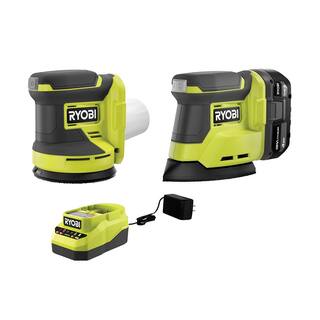 RYOBI ONE+ 18V Cordless 2-Tool Combo Kit with Corner Cat Finish Sander 5 in. Random Orbit Sander 4.0 Ah Battery and Charger PCL416K1-PCL406B