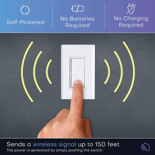 RunLessWire Simple Wireless Light Switch Kit No-Wires and Battery-Free Light Switches for Home (1 Receiver and 1 Light Switch) RW9-SKWH