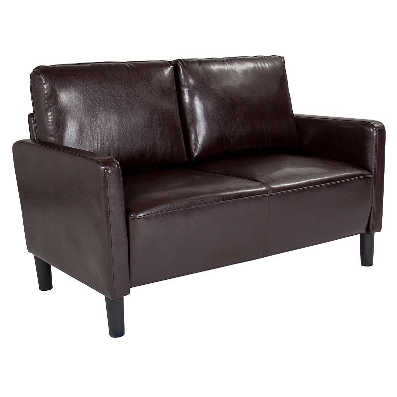 Emma and Oliver Living Room Loveseat Couch with Straight Arms in Brown LeatherSoft