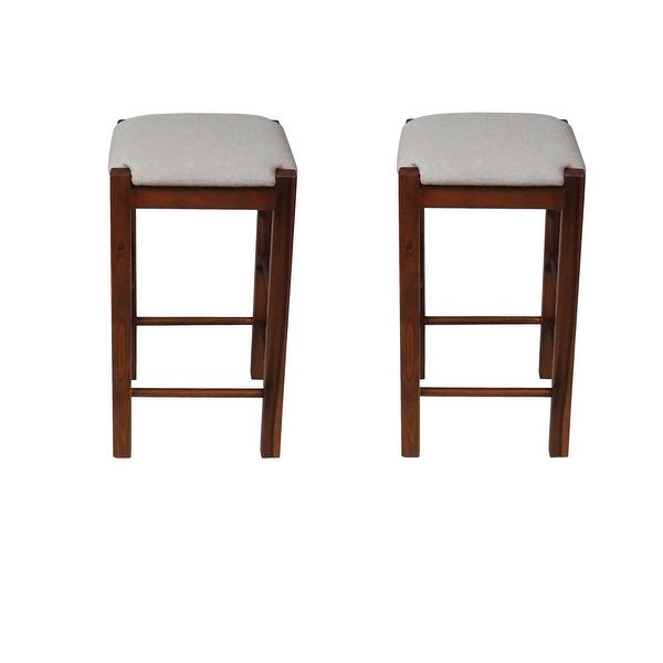 Matthis 25 in. Backless Wood Frame Bar Stool with Fabric Seat (Set of 2) - 14