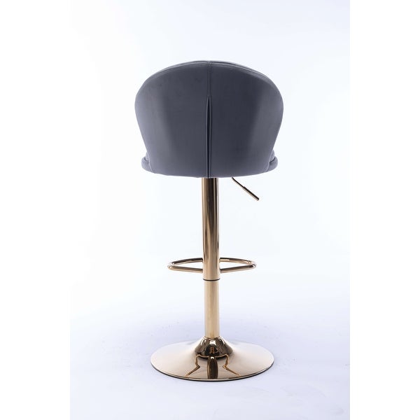 Bar Stools，with Chrome Footrest and Base Swivel Height Adjustable Mechanical Lifting Velvet + Golden Leg