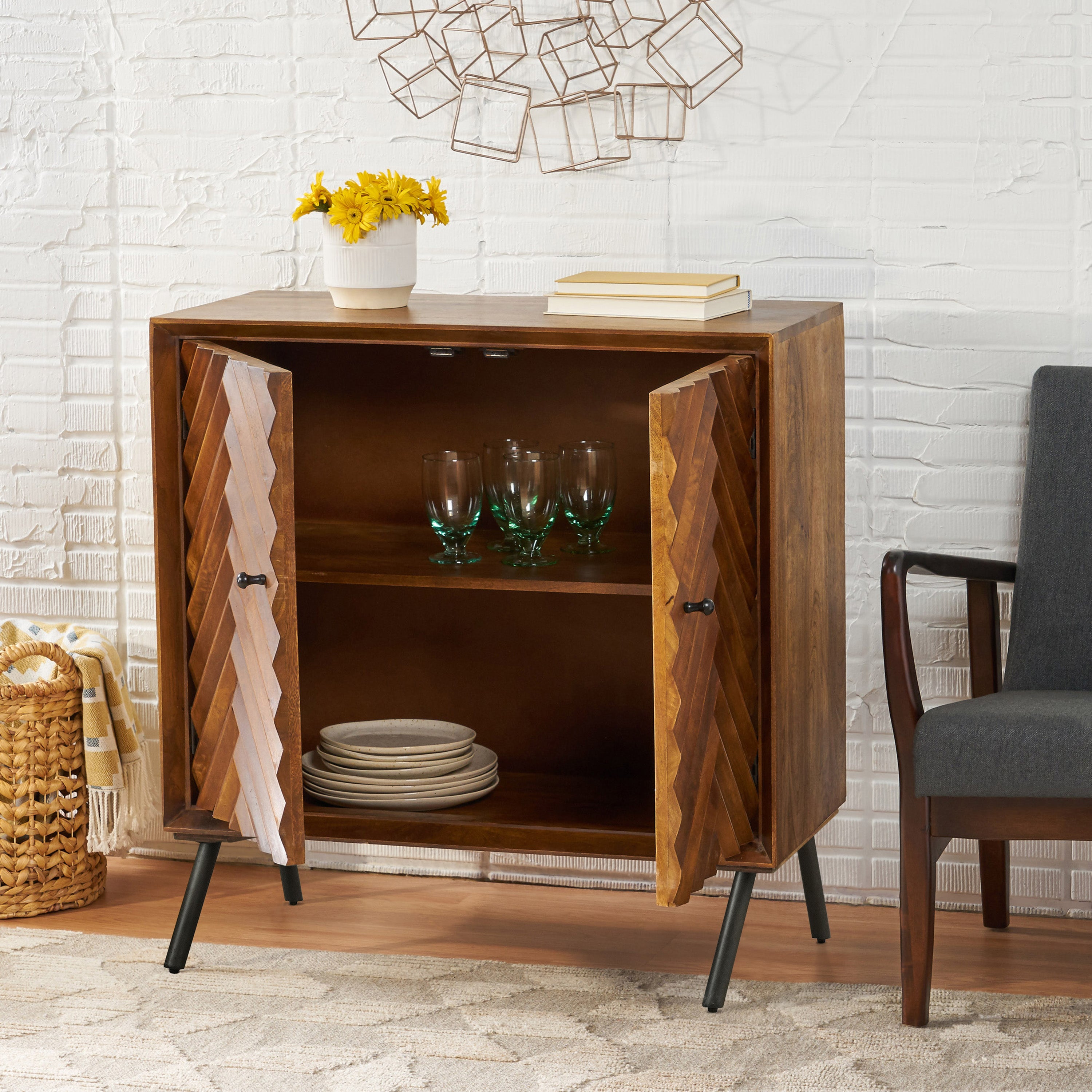 Yordani Mid-Century Modern Handcrafted Mango Wood Sideboard