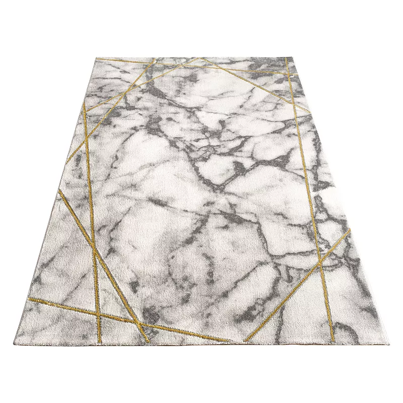 Area Rug Modern Marble Pattern in cream gold grey for living room