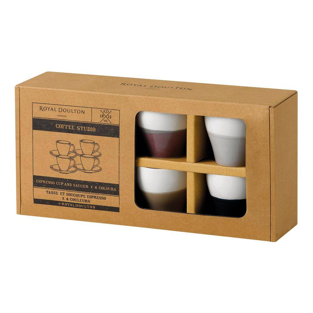 Royal Doulton Coffee Studio 4 oz. Mixed Colors Porcelain Espresso Cup and Saucer (Set of 4) 40032925