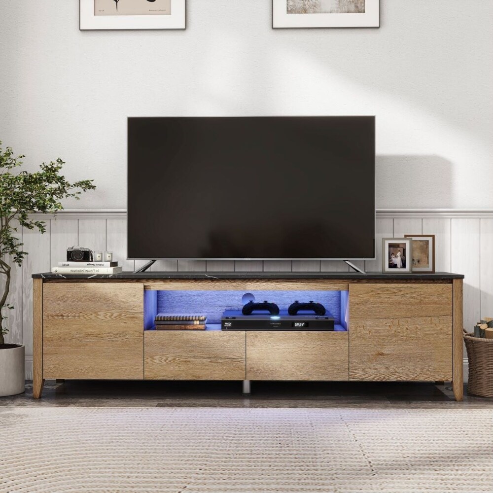 Modern Side Cabinet TV Stand 2 Drawer 2 Door LED Living Room Bedroom