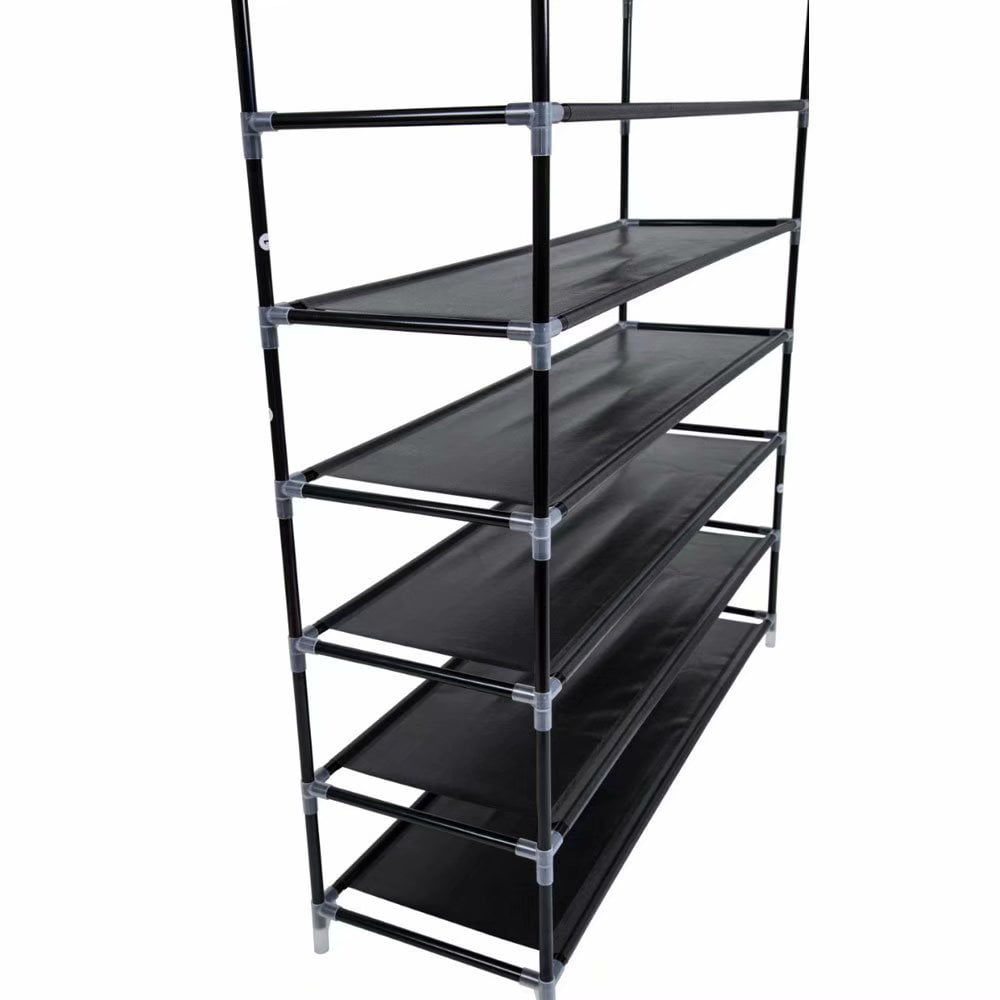 Voomwa 10-Tier Shoe Rack with Handle, Fabric and Metal, Black