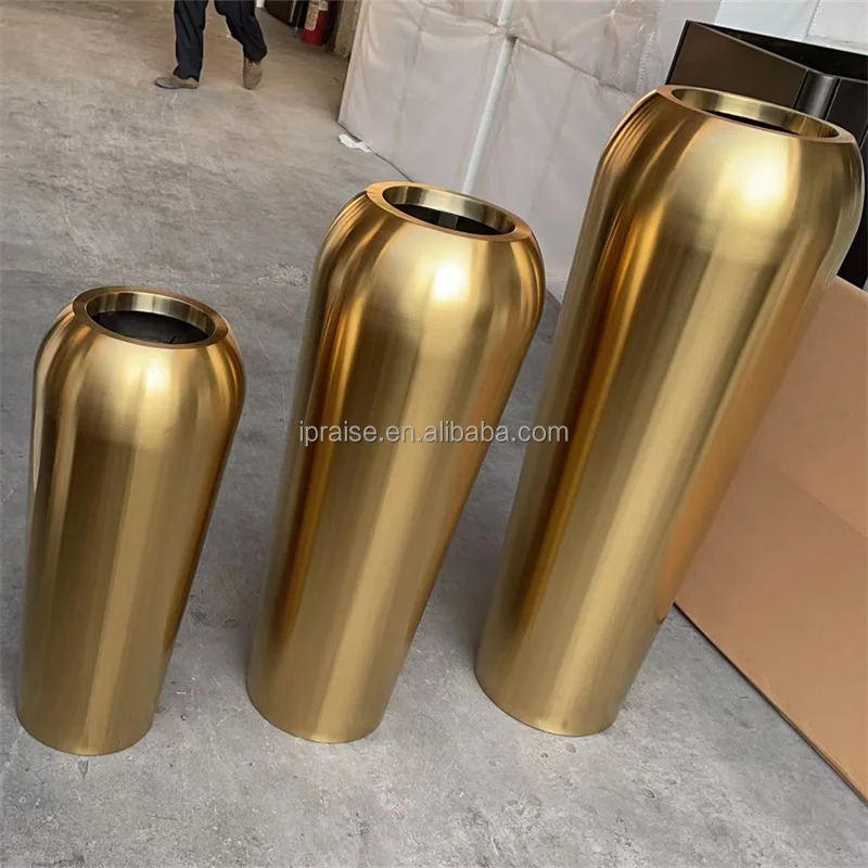 Outdoor garden supplies home decor plant vase / gold stainless steel flower pots/ planters for entrance