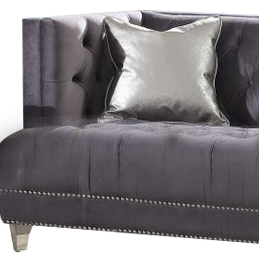 Chesterfield Design Fabric Loveseat With Button Tufting And Casters  Gray   Transitional   Loveseats   by VirVentures  Houzz