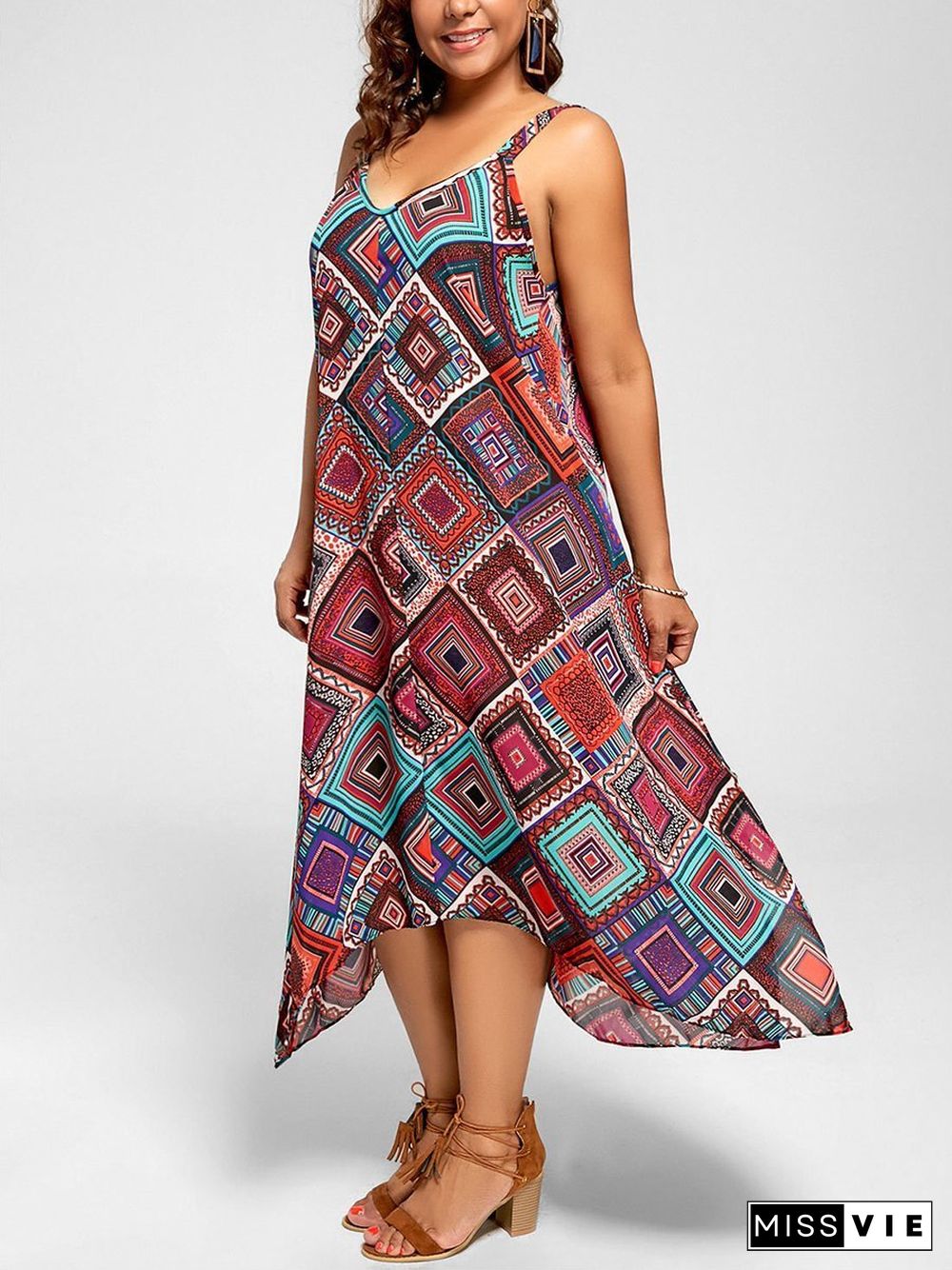 V Neck Sleeveless A-line Boho Dresses P16138