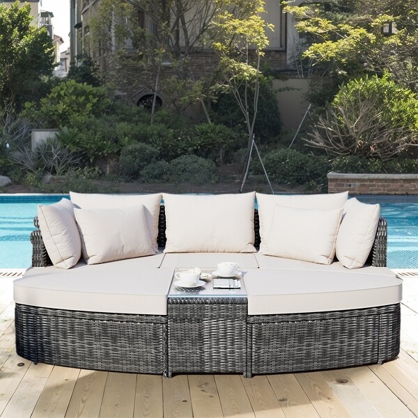 6Piece Wicker Outdoor Sectional Conversation Set with Cushions