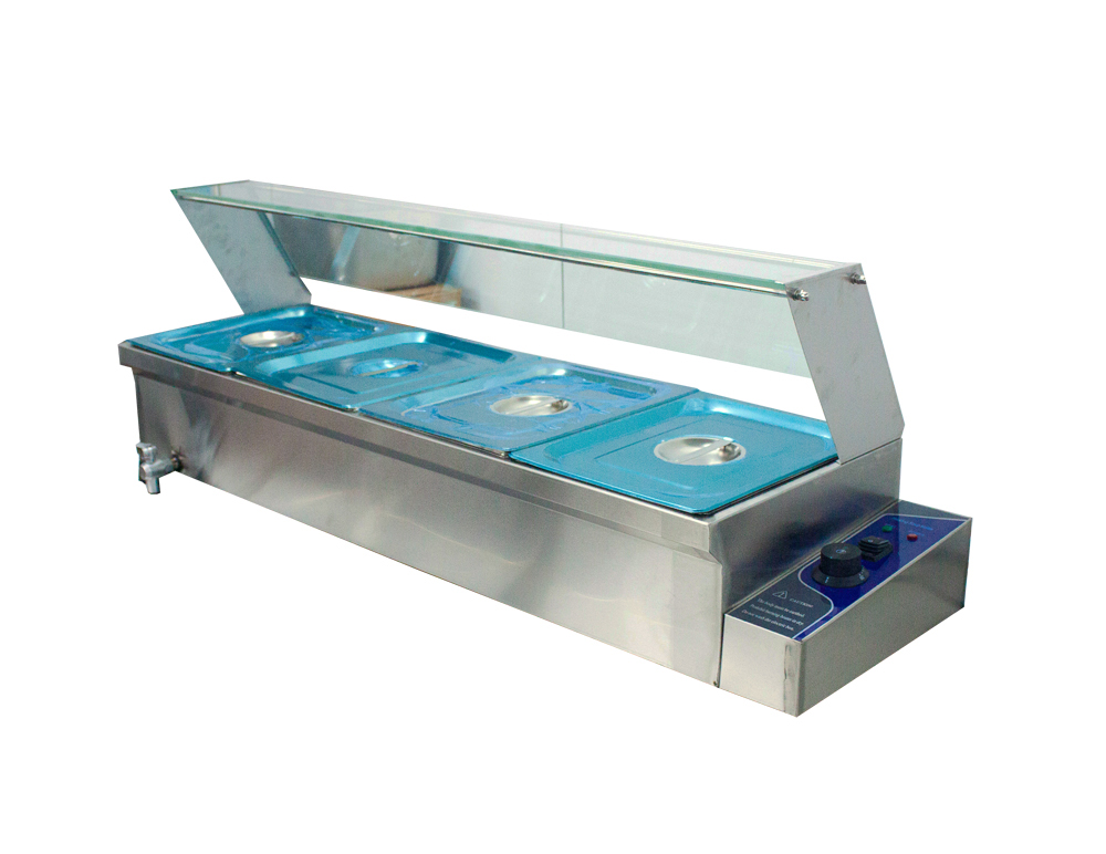 INTBUYING 4-Pan Food Warmer Commercial Buffet Food Warmer Stainless Steel Steam Table with Glass Shield