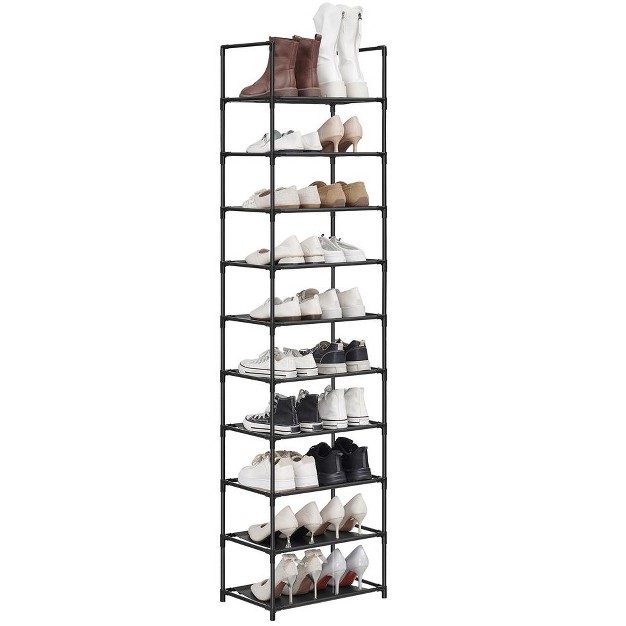 Songmics Shoe Rack 10 tier Metal Shoe Storage Shelf For 50 Pairs Shoes Black