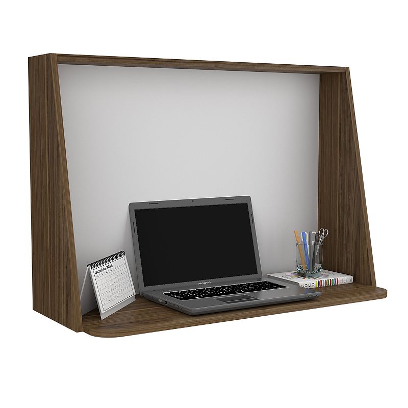 DEPOT E-SHOP Vasco Wall Desk， Desktop Shelf， Mahogany / White