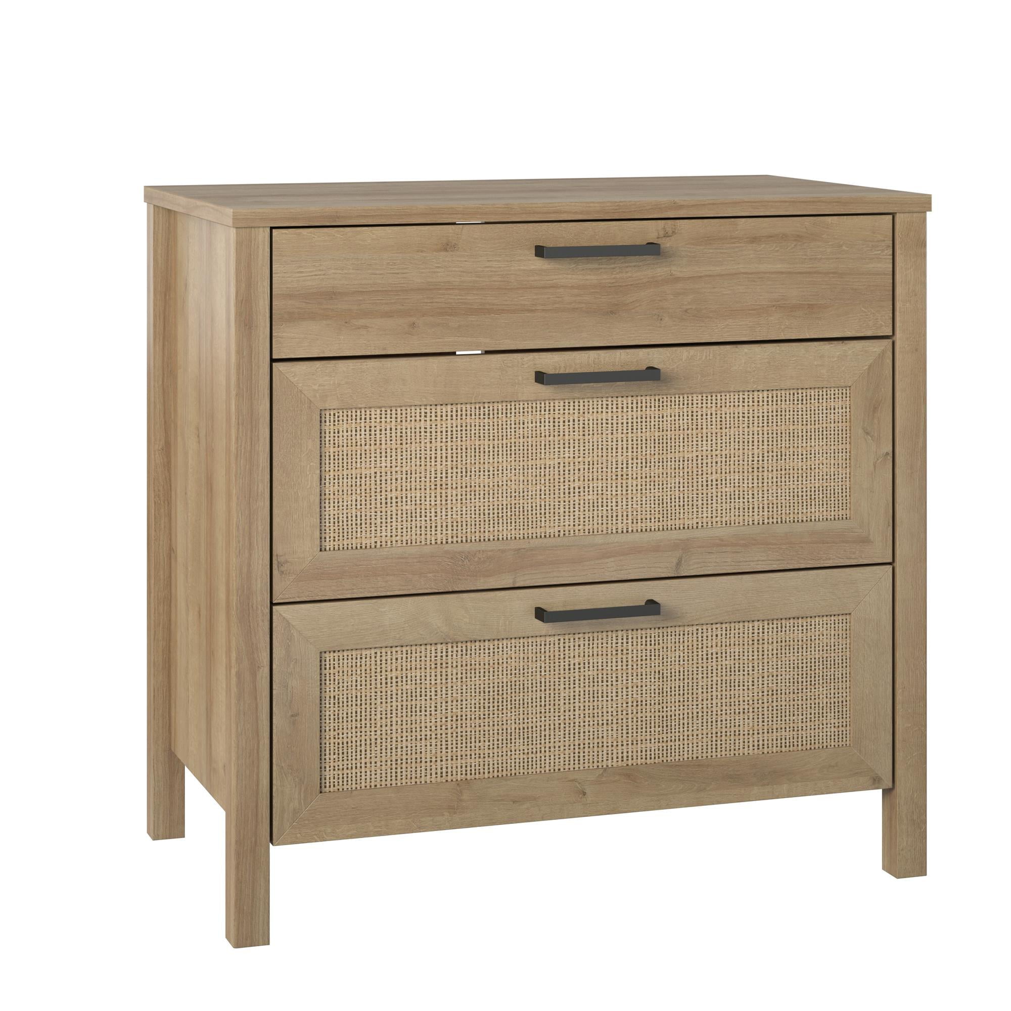 Queer Eye Wimberly 3 Drawer Dresser, Natural with Faux Rattan