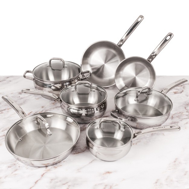 Berghoff 12pc 18 10 Stainless Steel Cookware Set With Glass Lid Belly Shape