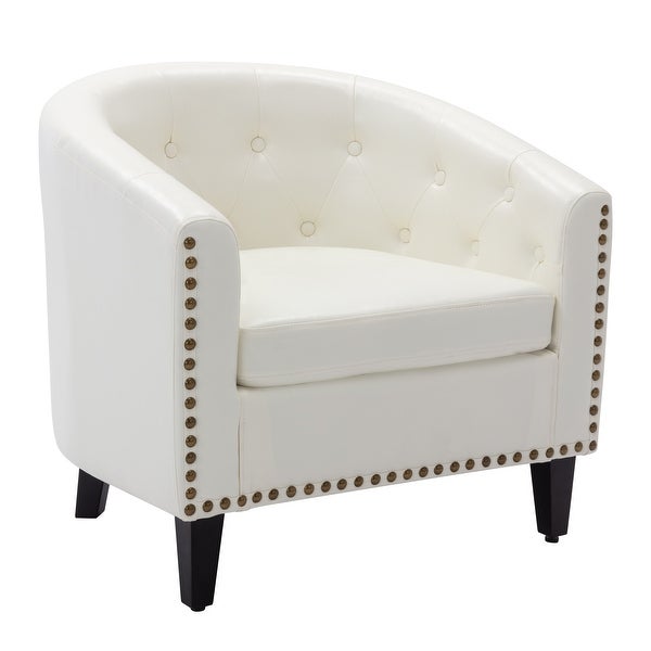 Comfortable Modern Design PU Leather Leisure Barrel Chair with Wood Legs and Nailheads