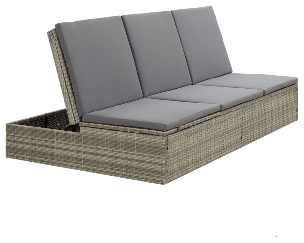 vidaXL Sunbed Patio Double Chaise Lounge Bed with Cushion Poly Rattan Black   Tropical   Outdoor Chaise Lounges   by vidaXL LLC  Houzz