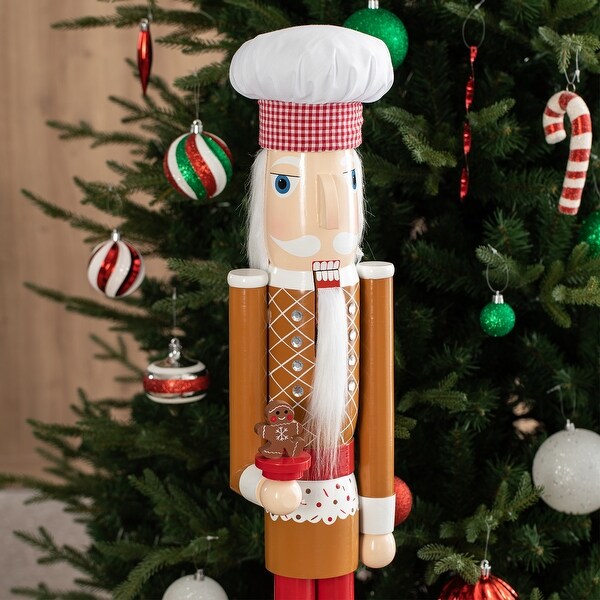 Glitzhome 42H Wooden Christmas Gingerbread Chef Nutcracker