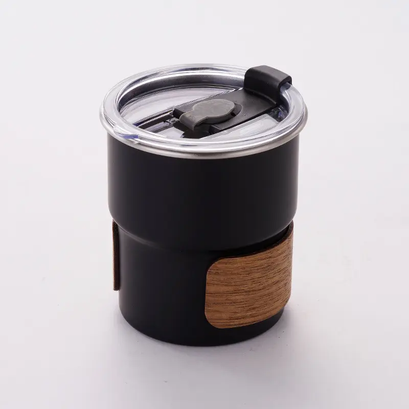 Stocked Custom Logo Color Coffee 300 ml Wooden Sleeve Camping Wine Cup Stainless steel Cups For Camp