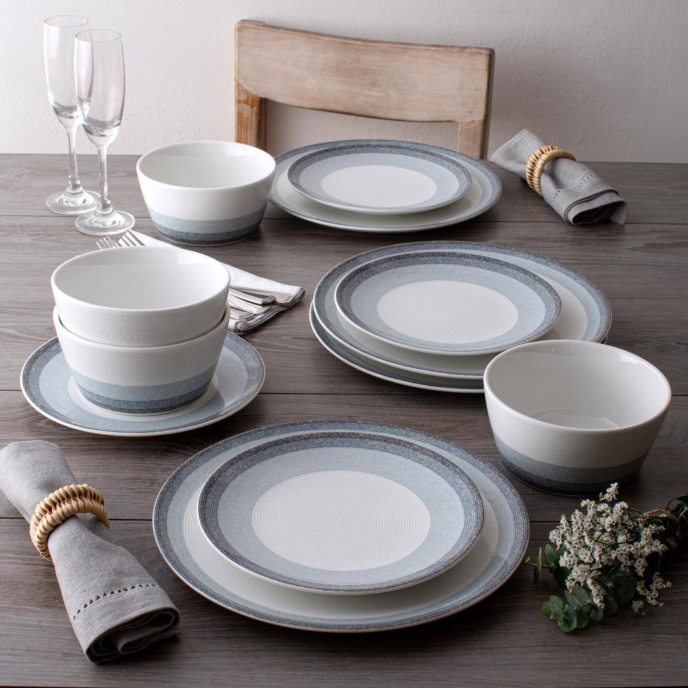 Noritake Colorscapes Layers Ash Porcelain 12-Piece Square Dinnerware Set (Service for 4) G017-12J