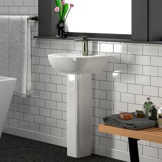 Barclay Products Compact 450 18 in. Pedestal Combo Bathroom Sink with 1 Faucet Hole in White 3-531WH