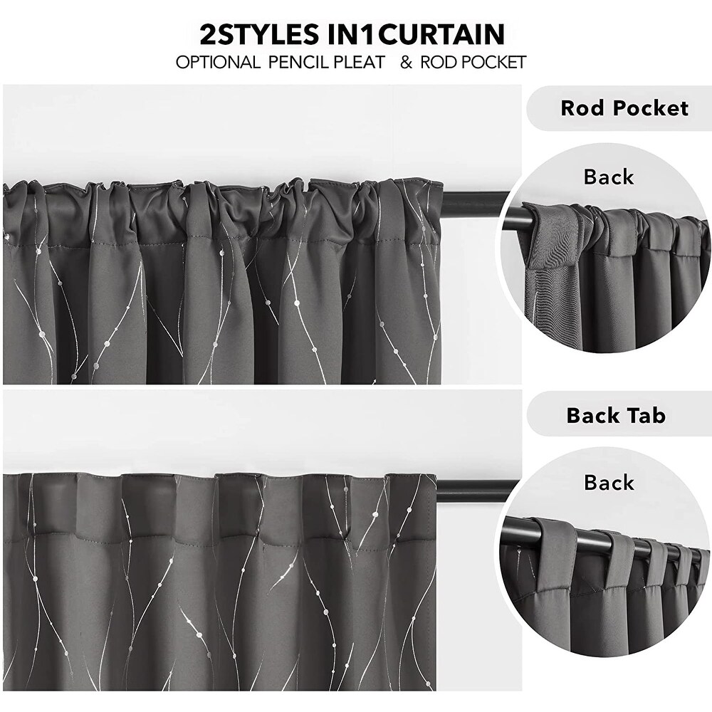 Deconovo Back Tab Silver Lines with Dots Curtain Panel Pairs(2 Panel)