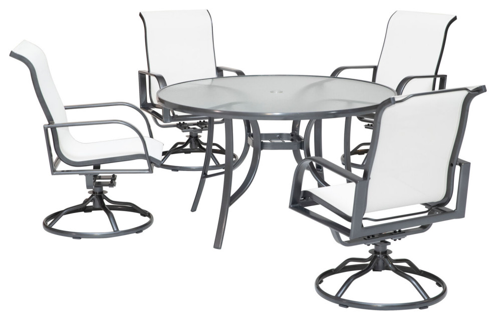 Phoenix 5 Piece Dining Set  White  Glass Top Table   Transitional   Outdoor Dining Sets   by Almo Fulfillment Services  Houzz