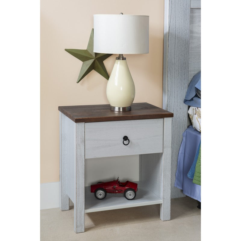 Anson Single Drawer Nightstand, Rustic White and Brown