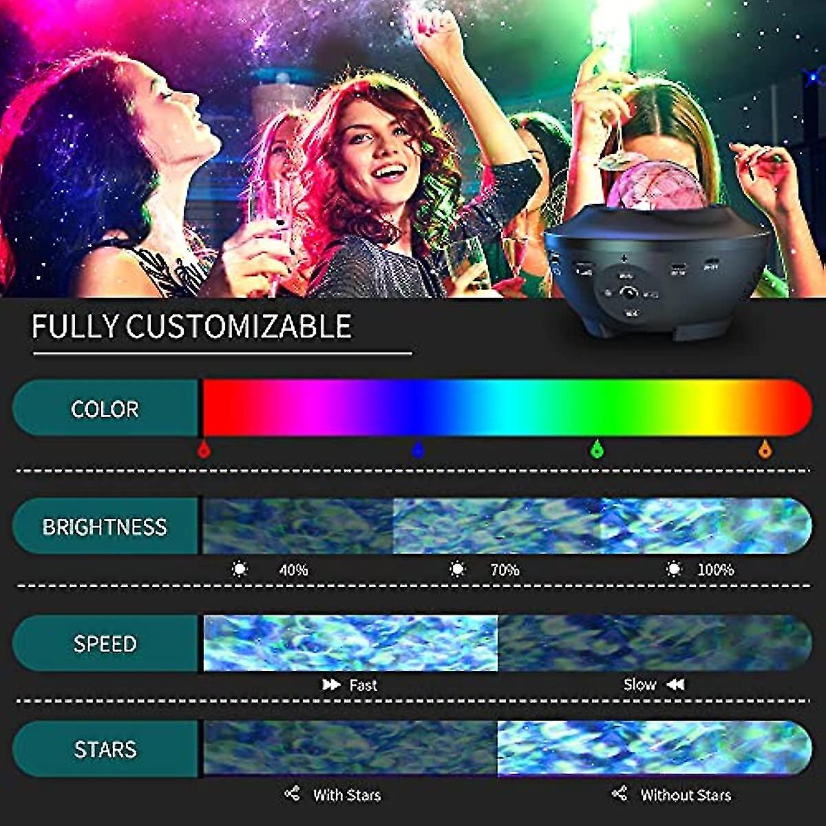 Star Projector Galaxy Light Projector Ocean Wave Led Night Light Lamp With Remote Control Colors Changing Music Bluetooth Speaker Timer For Baby