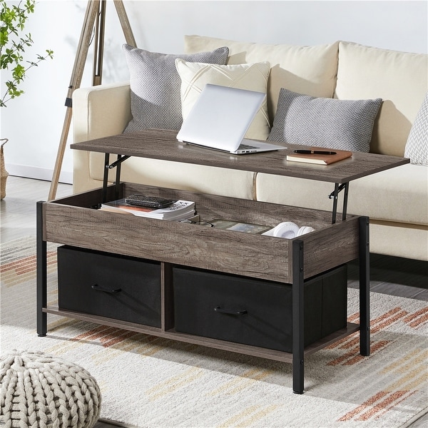 Yaheetech Lift Top Wood Coffee Table with Fabric Storage Baskets