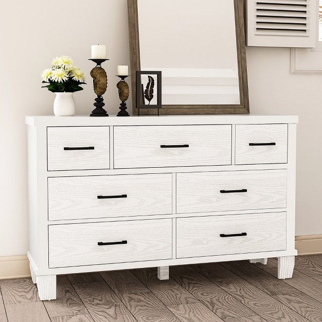 Trinity 7 Drawer Dresser With Metal Handels Wood Double Dresser Storage Chest Organizers For Living Room Hallway Entryway