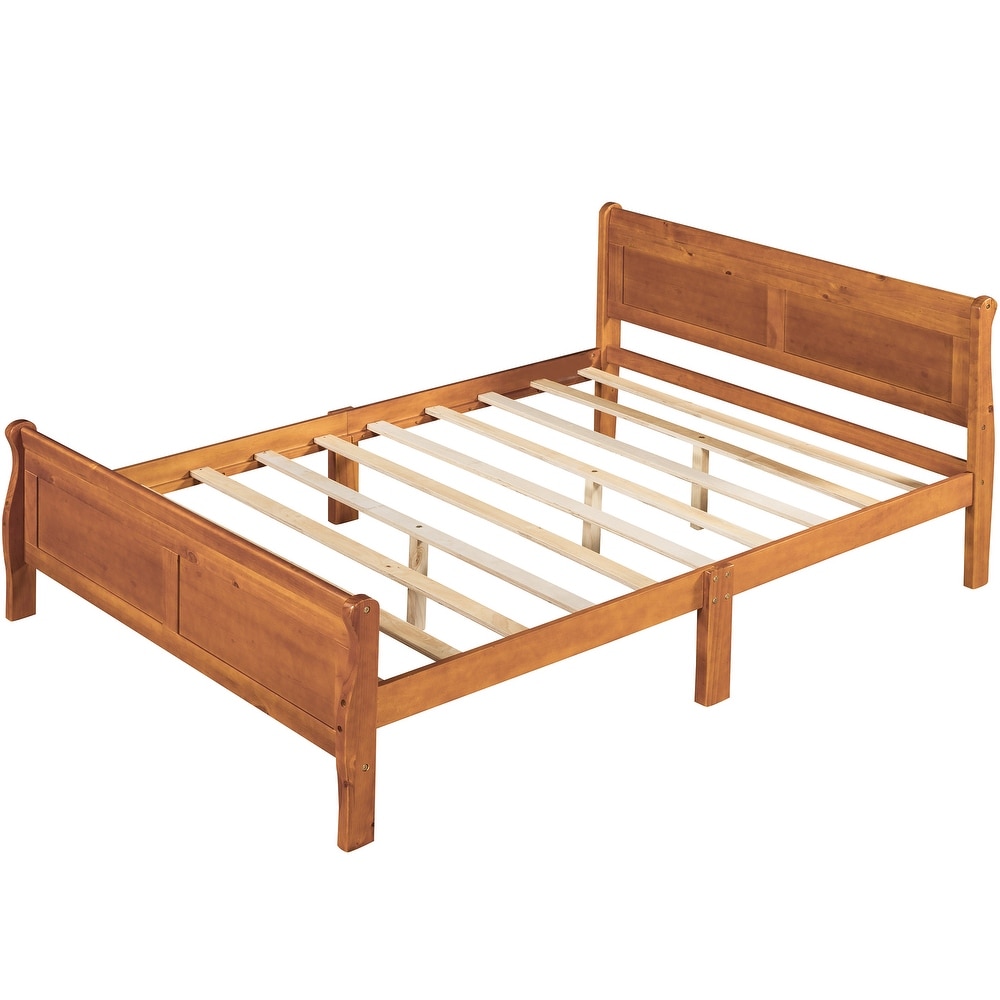 Full Wood Platform Sleigh Bed Frame with Headboard for Guest Living Room