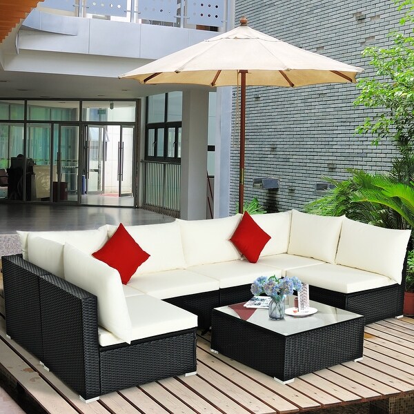 Costway 7PCS Patio Rattan Sofa Set Sectional Conversation Furniture