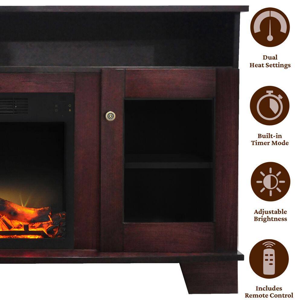 Cambridge Savona 59 in. Electric Fireplace in Mahogany with Entertainment Stand and Enhanced Log Display CAM6022-1MAHLG2