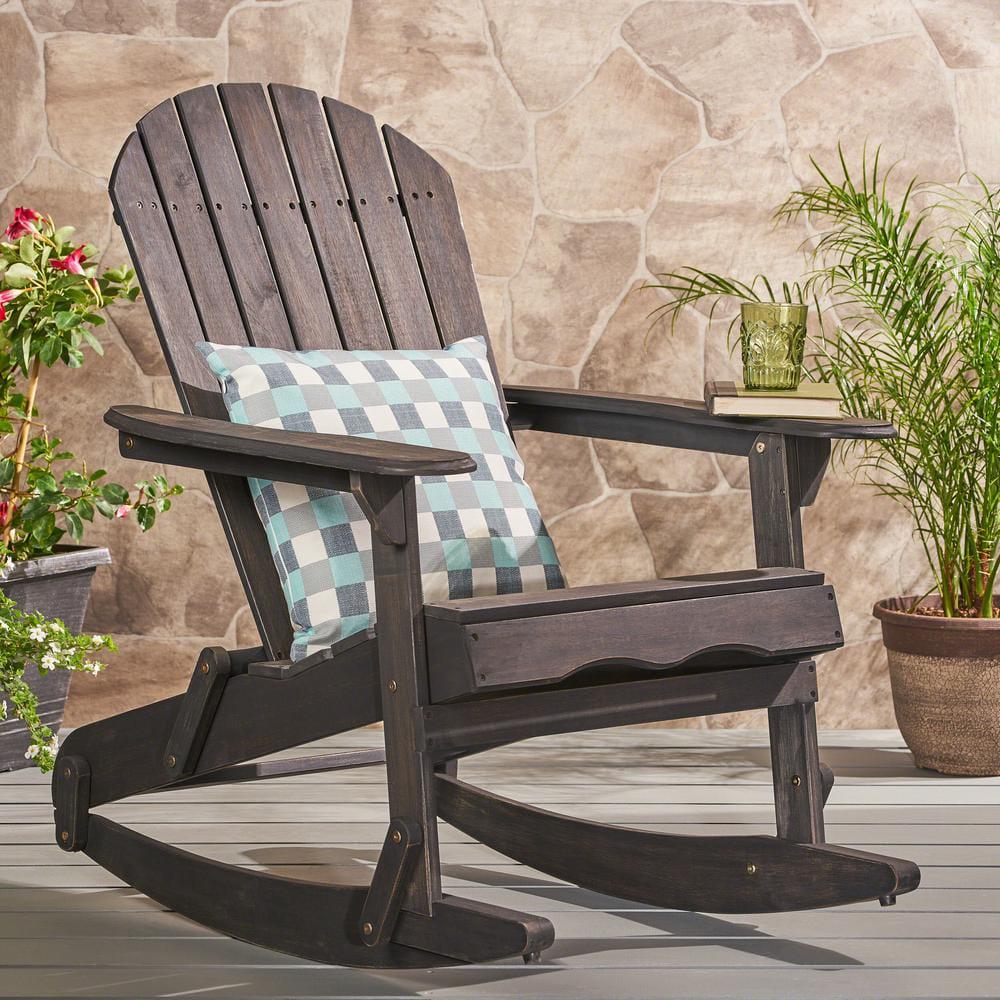 Noble House Rocking Dark Gray Wood Adirondack Chair