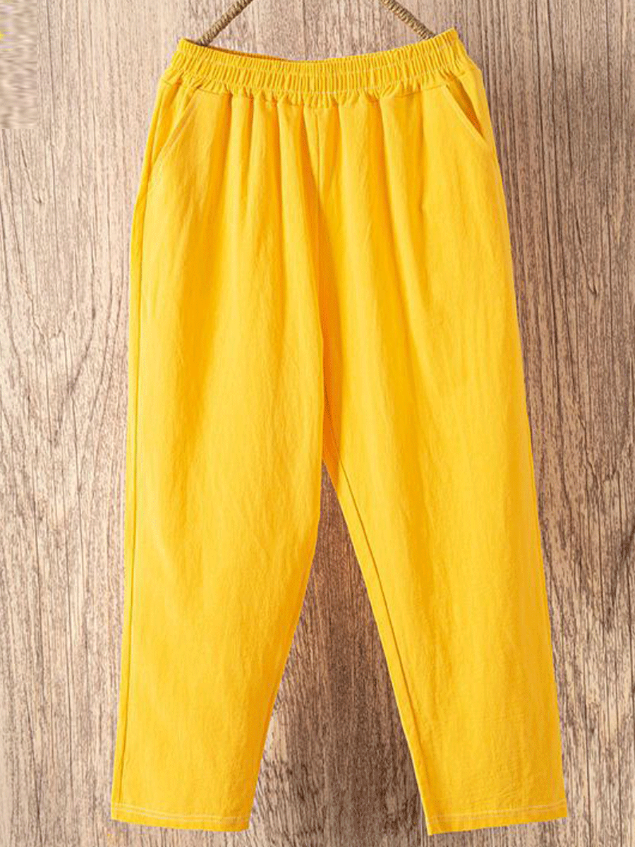 Cropped Cotton Harem Casual Pants